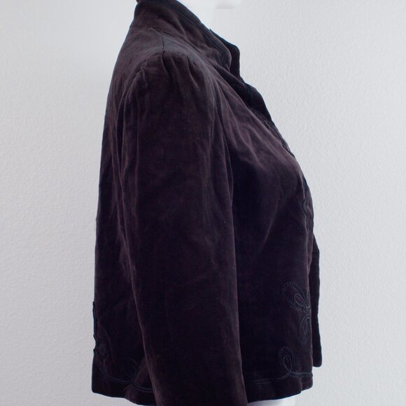 Vintage Ellen Tracy Velvet Embroidered Jacket 80s Brown Size 10 - Picture 8 of 10